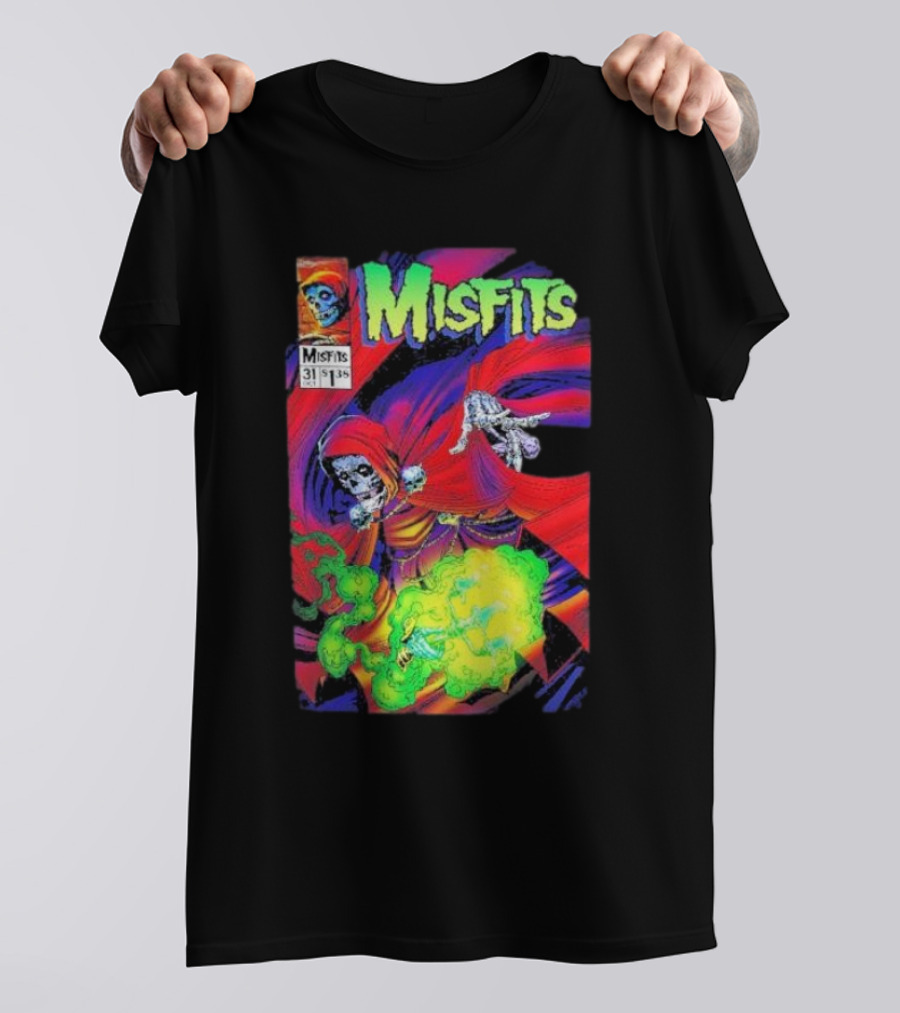 Misfits Yesterdays Death Skeleton Comic Cover 31 Skulls Purple Red Green Smoke T-Shirt