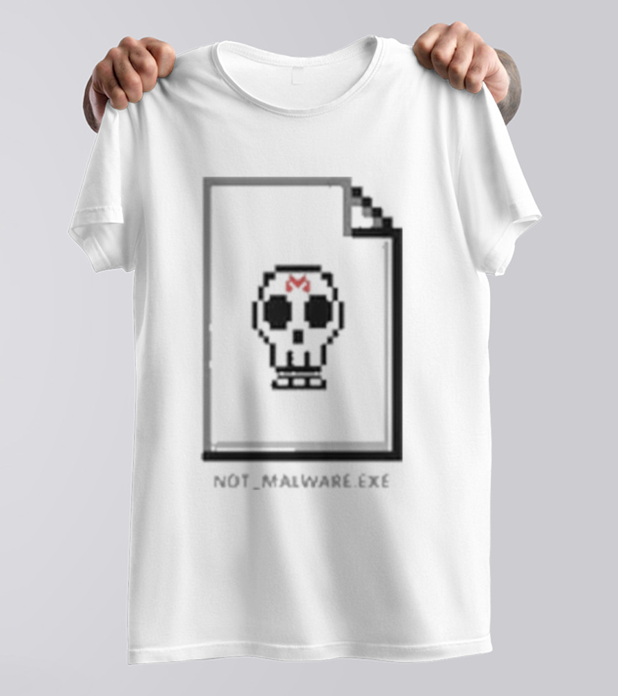 Not Malware Exe Skull Pixel Skull Icon With Red M On Document T-Shirt