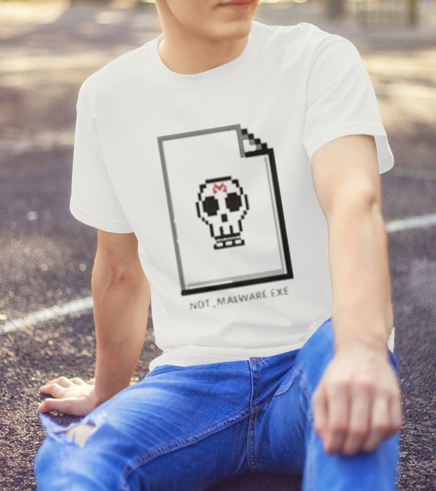 Not Malware Exe Skull Pixel Skull Icon With Red M On Document T-Shirt