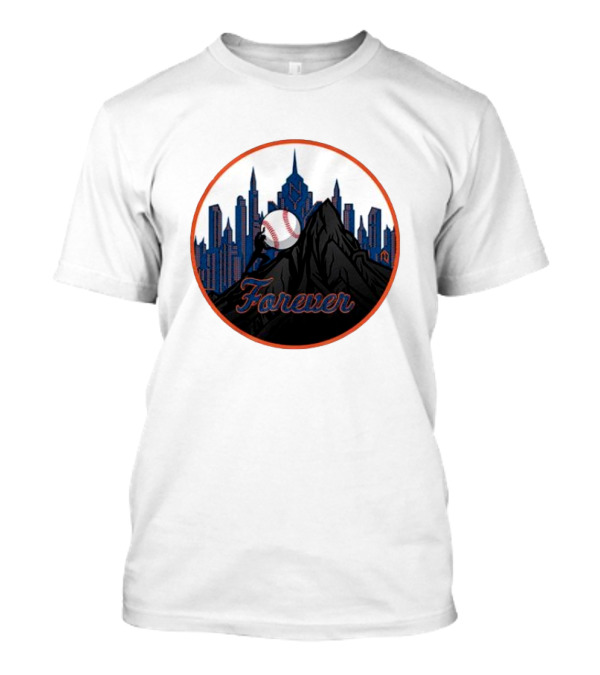 One Must Imagine A Met Fan Happy Forever Baseball Skyline Iconic City Background T-Shirt