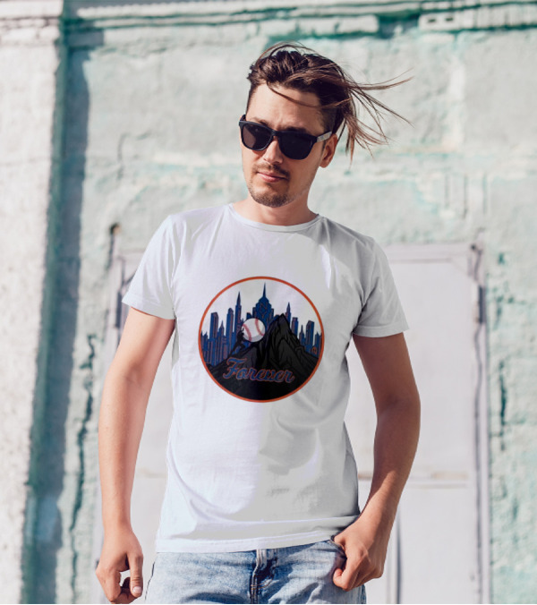 One Must Imagine A Met Fan Happy Forever Baseball Skyline Iconic City Background T-Shirt