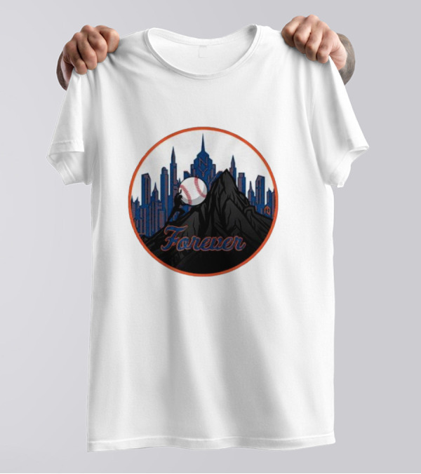 One Must Imagine A Met Fan Happy Forever Baseball Skyline Iconic City Background T-Shirt