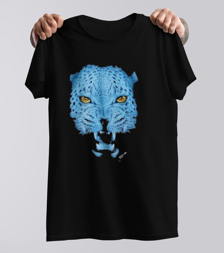 Over Blue Leopard Head With Fierce Yellow Eyes T-Shirt