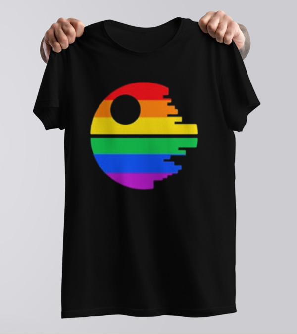 Rainbow Death Star Icon With Multicolor Stripes T-Shirt