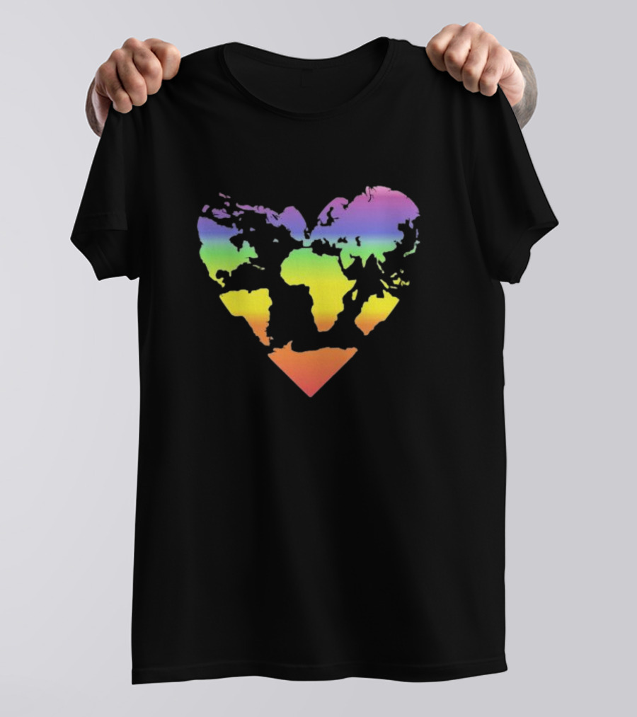 Rainbow Heart World Map Polyamory Pride T-Shirt