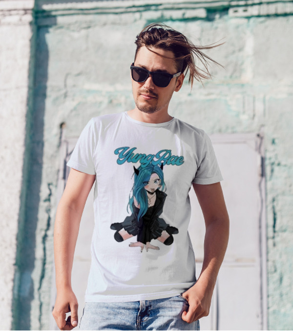 Yung Rae Blue-Haired Goth Anime Girl T-Shirt