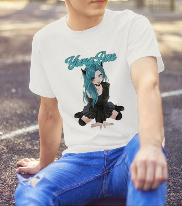 Yung Rae Blue-Haired Goth Anime Girl T-Shirt