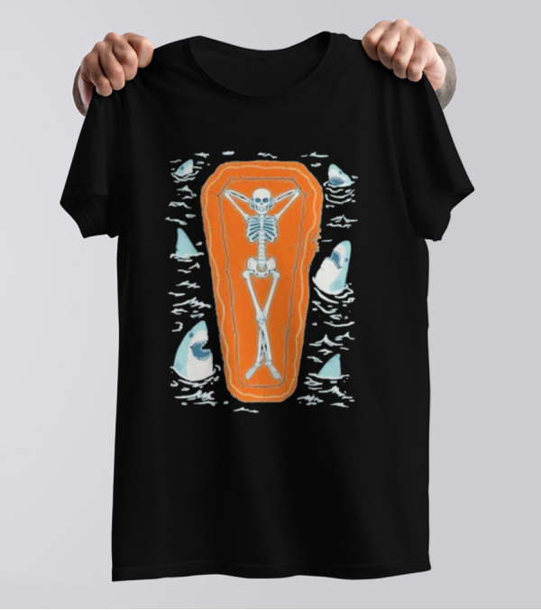Brain Freeze Press Daydreamer Relaxing Skeleton Coffin Sharks T-Shirt