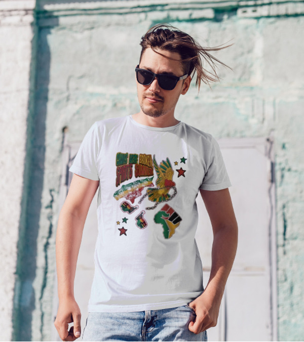 Chains Were Broken Spirits Soared Rasta Colors Fist Bird Stars T-Shirt