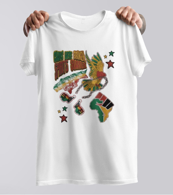 Chains Were Broken Spirits Soared Rasta Colors Fist Bird Stars T-Shirt