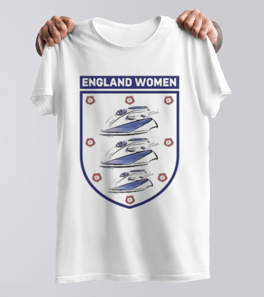 England Women Three Irons Shield With Red Floral Icons T-Shirt