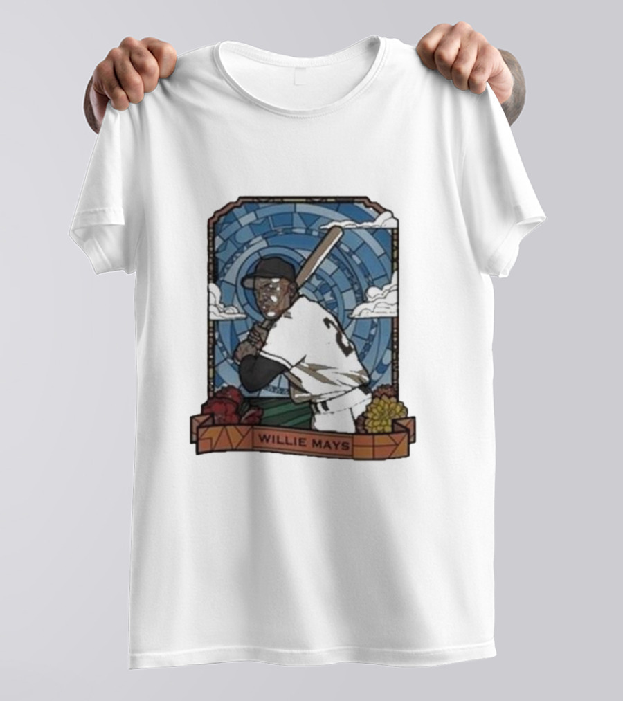 Willie Mays Giants Baseball Player With Bat And Clouds T-Shirt