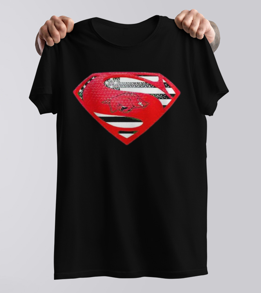 Arkansas Razorbacks Superman Logo With USA Flag Colors T-Shirt