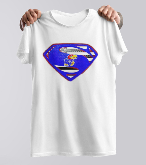 Kansas Jayhawks Superman Logo With USA Flag T-Shirt