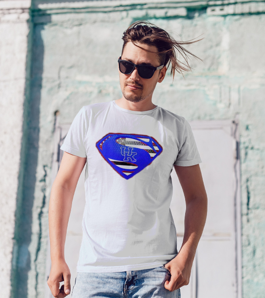 Kentucky Wildcats Logo USA Flag Superman Shield T-Shirt