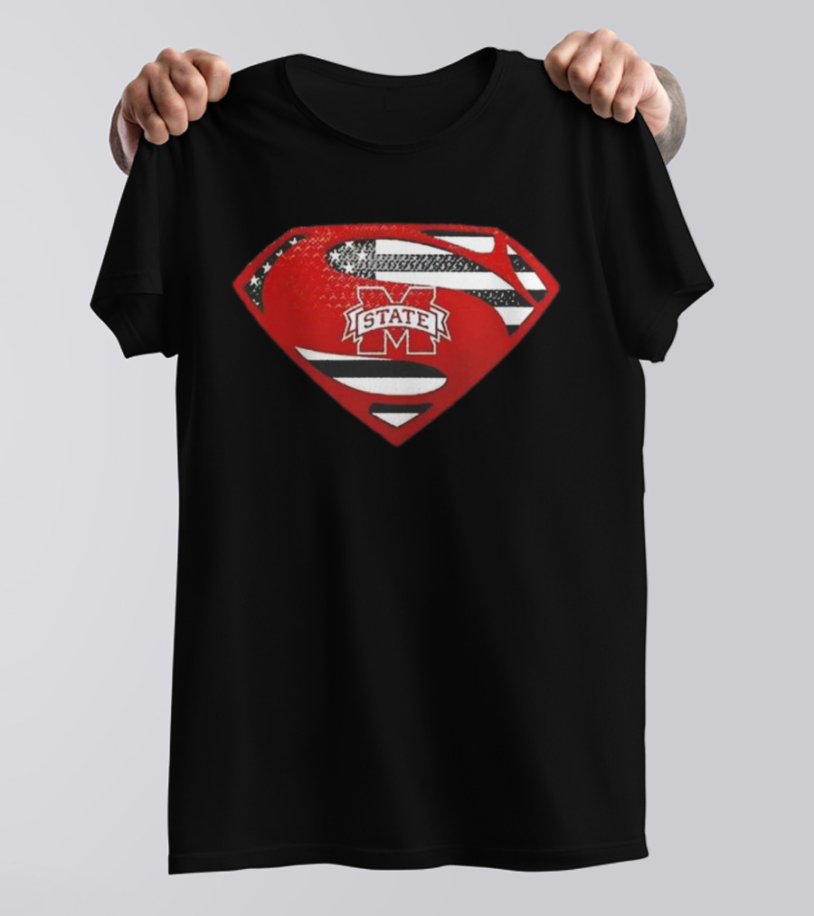 Usa Flag Mississippi State Bulldogs Superman Shield T-Shirt