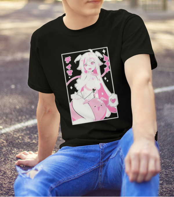 Uwumarket Dimatheduchess Thigh Love Pink Anime Character With Heart And Japanese Text T-Shirt