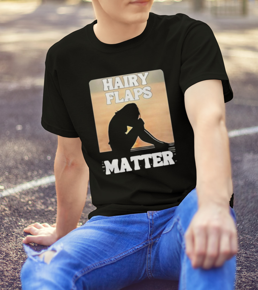 Hairy Flaps Matter Silhouette On Beach Background T-Shirt