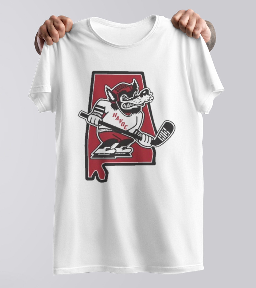 Havoc Retro Wolf Hockey Red Alabama Outline T-Shirt