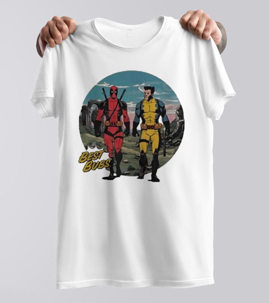 The Streamr Nerdriot Best Bubs Deadpool Wolverine Walking Scene T-Shirt