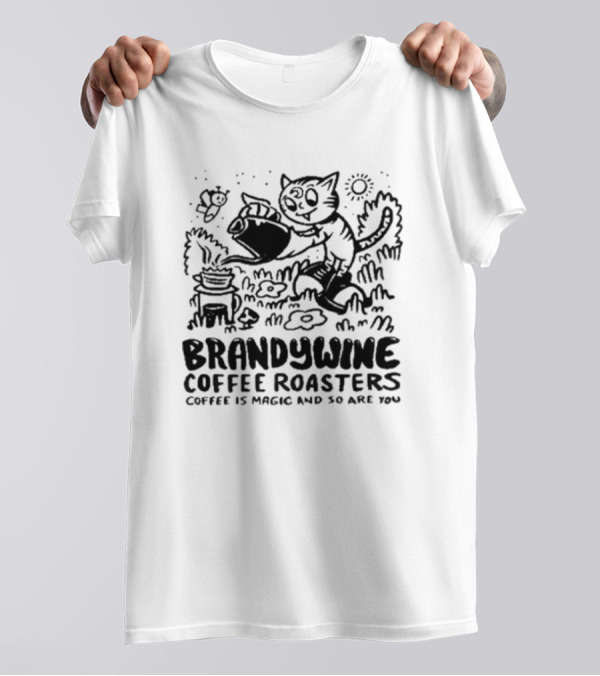 Brandywine Coffee Roasters Coffee Is Magic And So Are You Cat Pouring Coffee Outdoor Scene T-Shirt