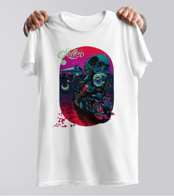 Tkslowskill Sullen Skull Rider Neon Vibes T-Shirt