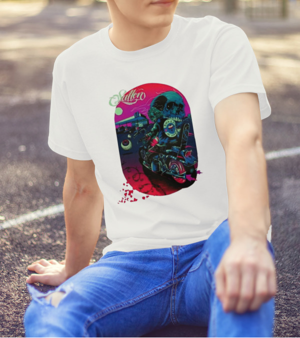Tkslowskill Sullen Skull Rider Neon Vibes T-Shirt