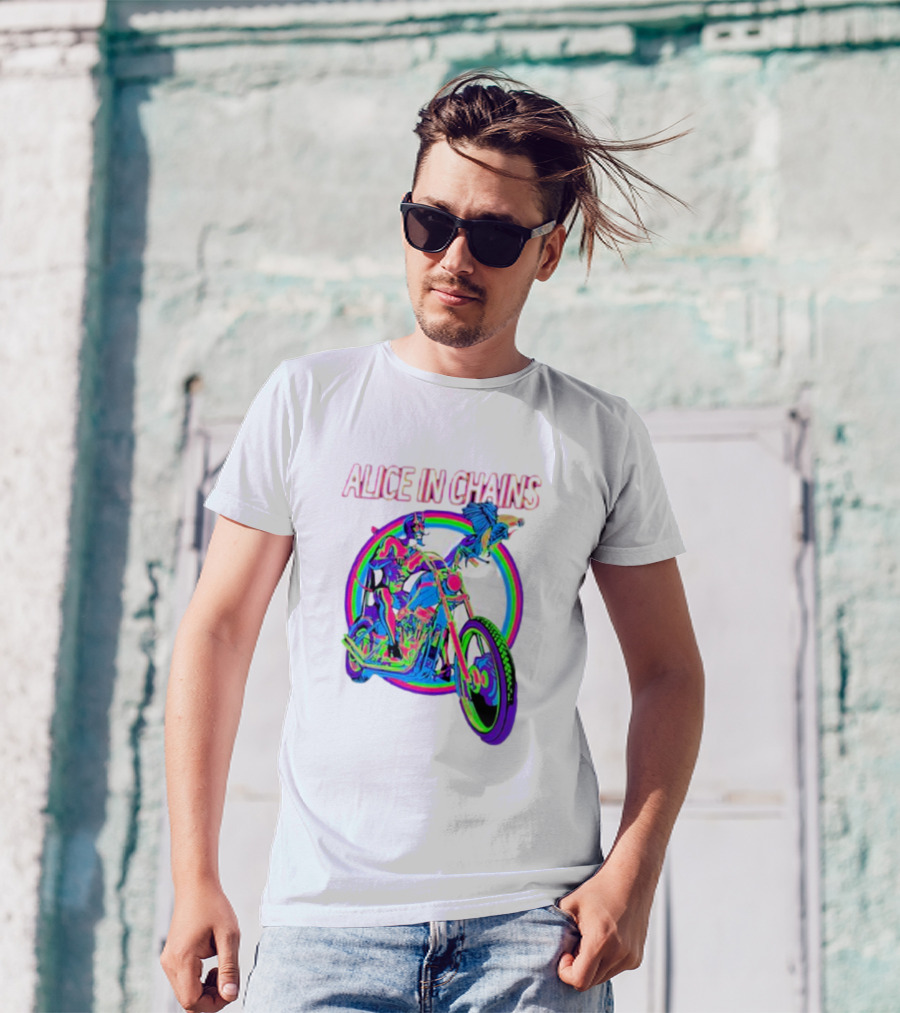 Alice In Chains Psychedelic Devil On Chopper With Bird T-Shirt