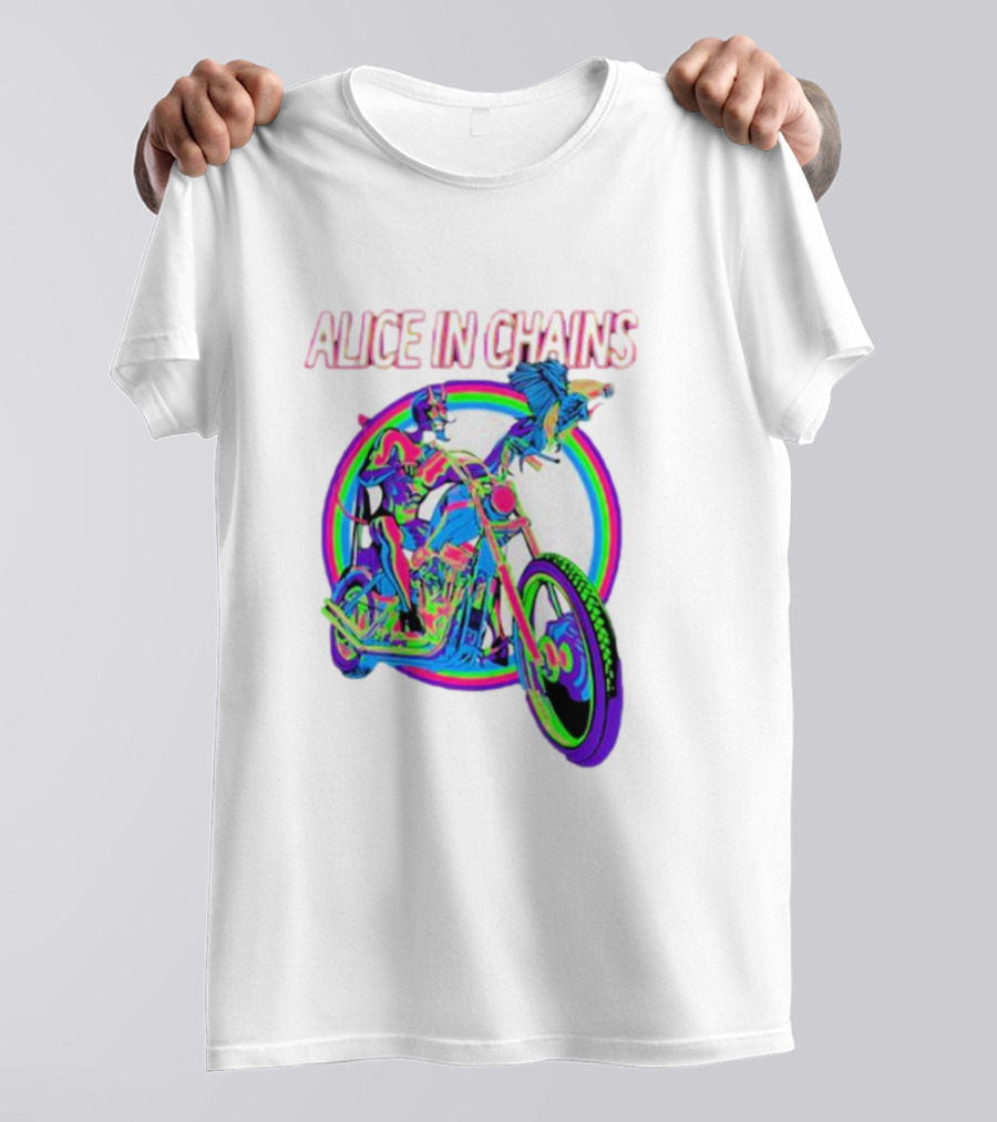 Alice In Chains Psychedelic Devil On Chopper With Bird T-Shirt
