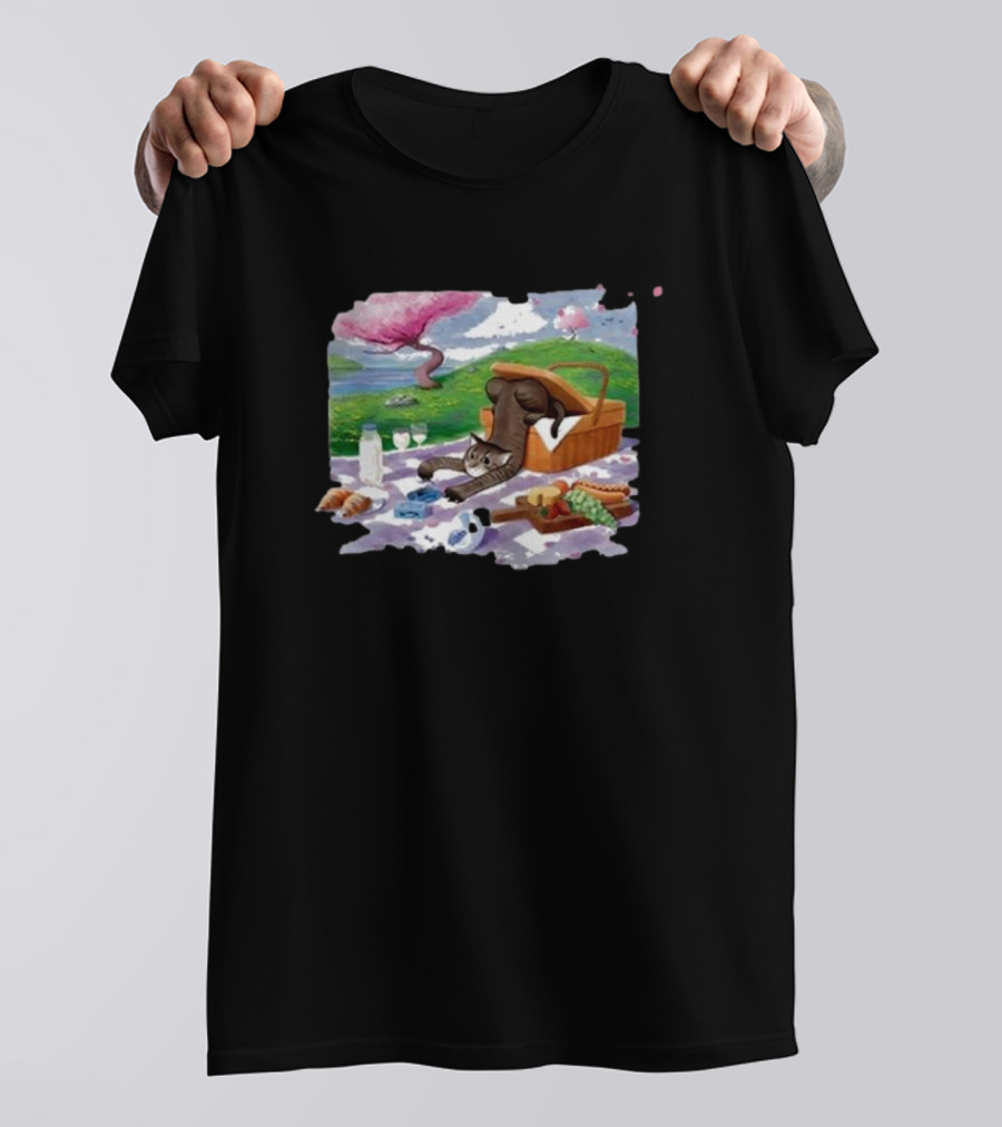 Bim Bim Drew Gooden Picnic Cat Basket Scene T-Shirt