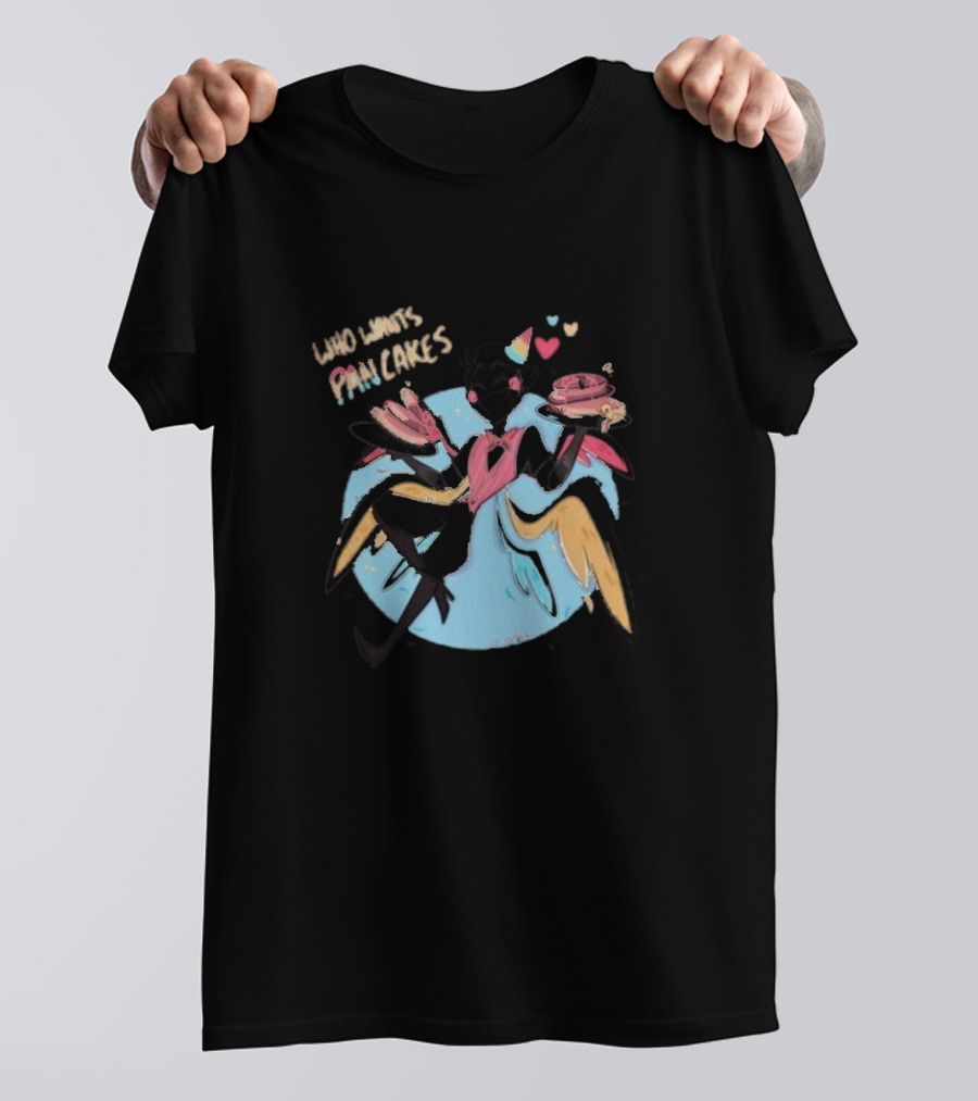 Who Wants Pancakes Pride Rainbow Heart Wings Colorful Character T-Shirt