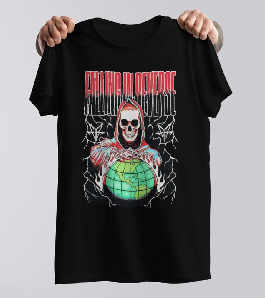 Falling In Reverse Skull Hood Globe T-Shirt