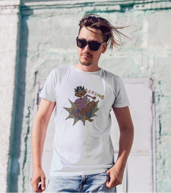 Lor2mg Cartoon Cat Skater In Hat T-Shirt
