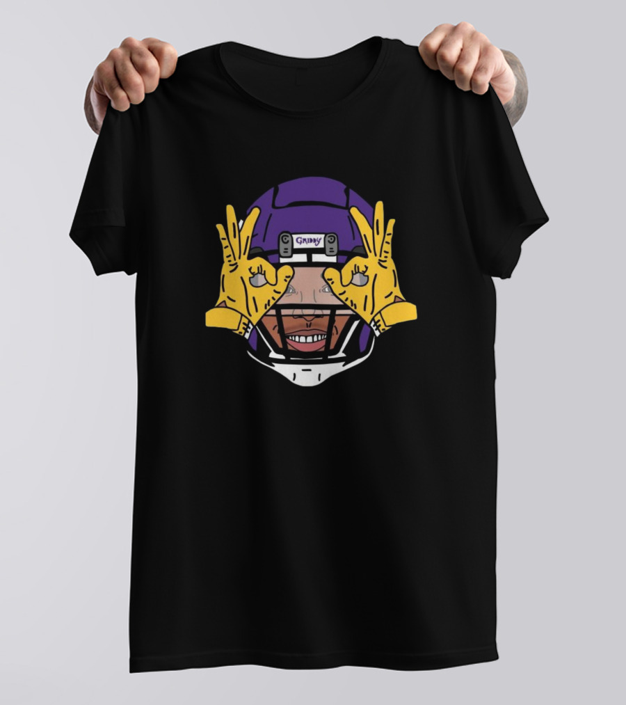 Vikings Justin Jefferson Griddy Hands Gesture Purple Helmet T-Shirt