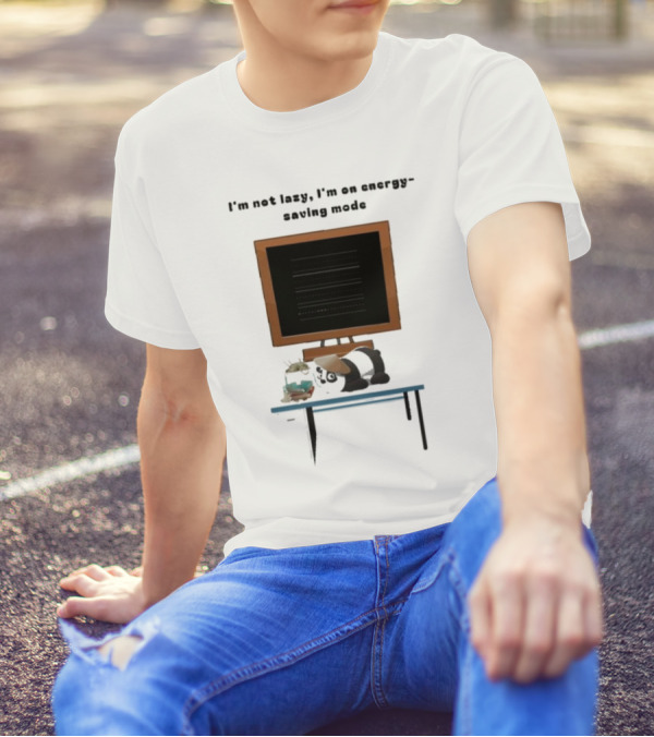 I’m Not Lazy I’m On Energy Saving Mode Cat Relaxing By Television T-Shirt