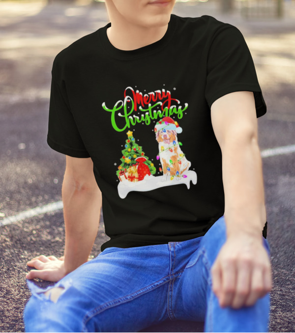 Merry Christmas Santa Australian Shepherd Dog Xmas Decorations T-Shirt