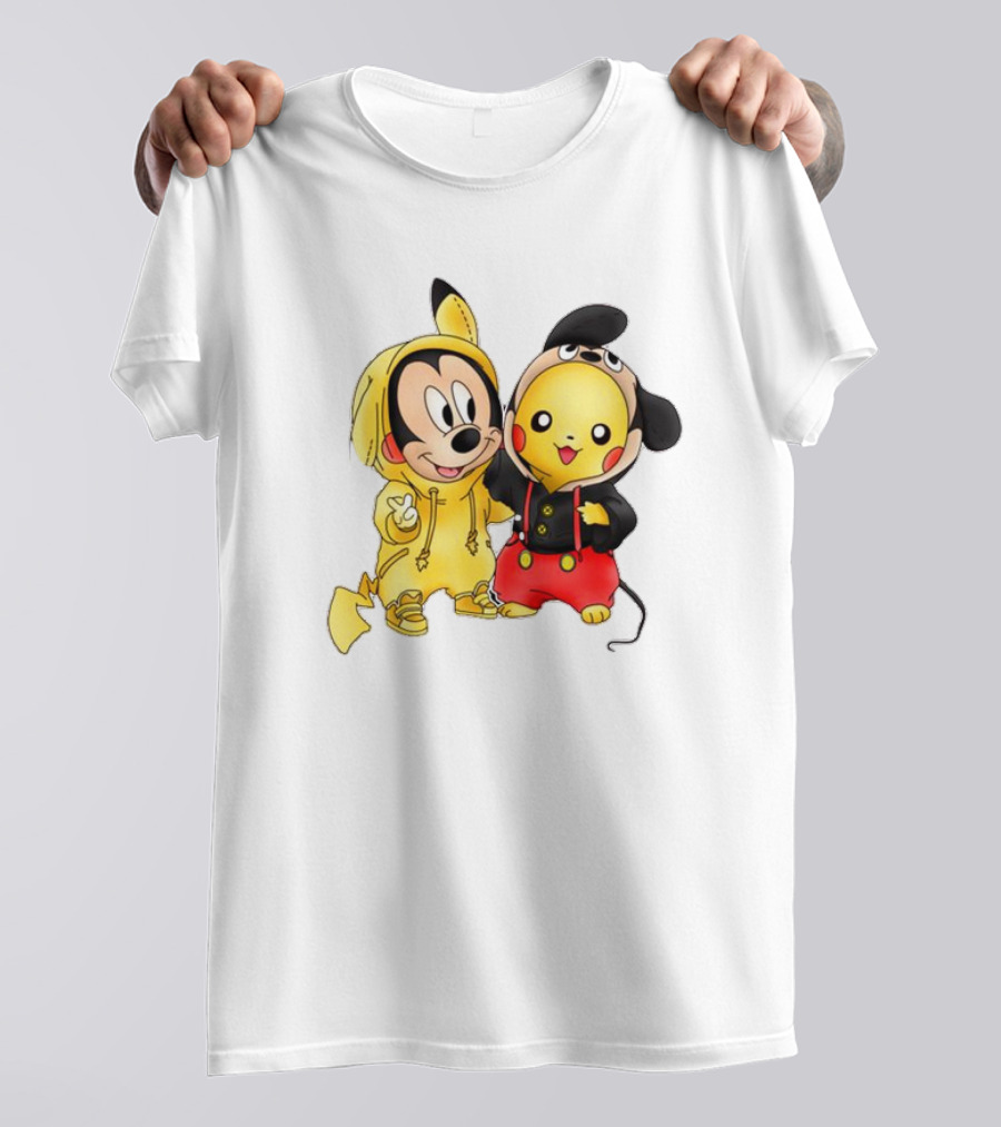Pikachu Pokemon Mickey Mouse Crossover Fan T-Shirt