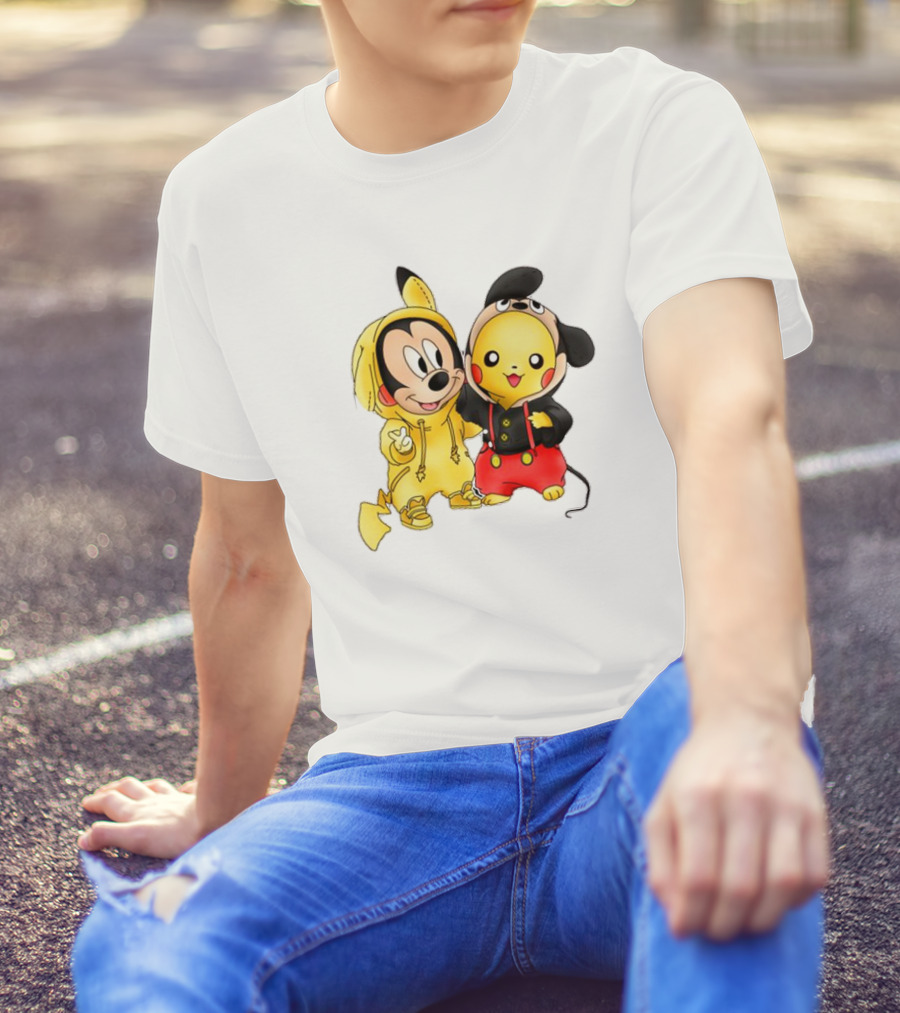 Pikachu Pokemon Mickey Mouse Crossover Fan T-Shirt