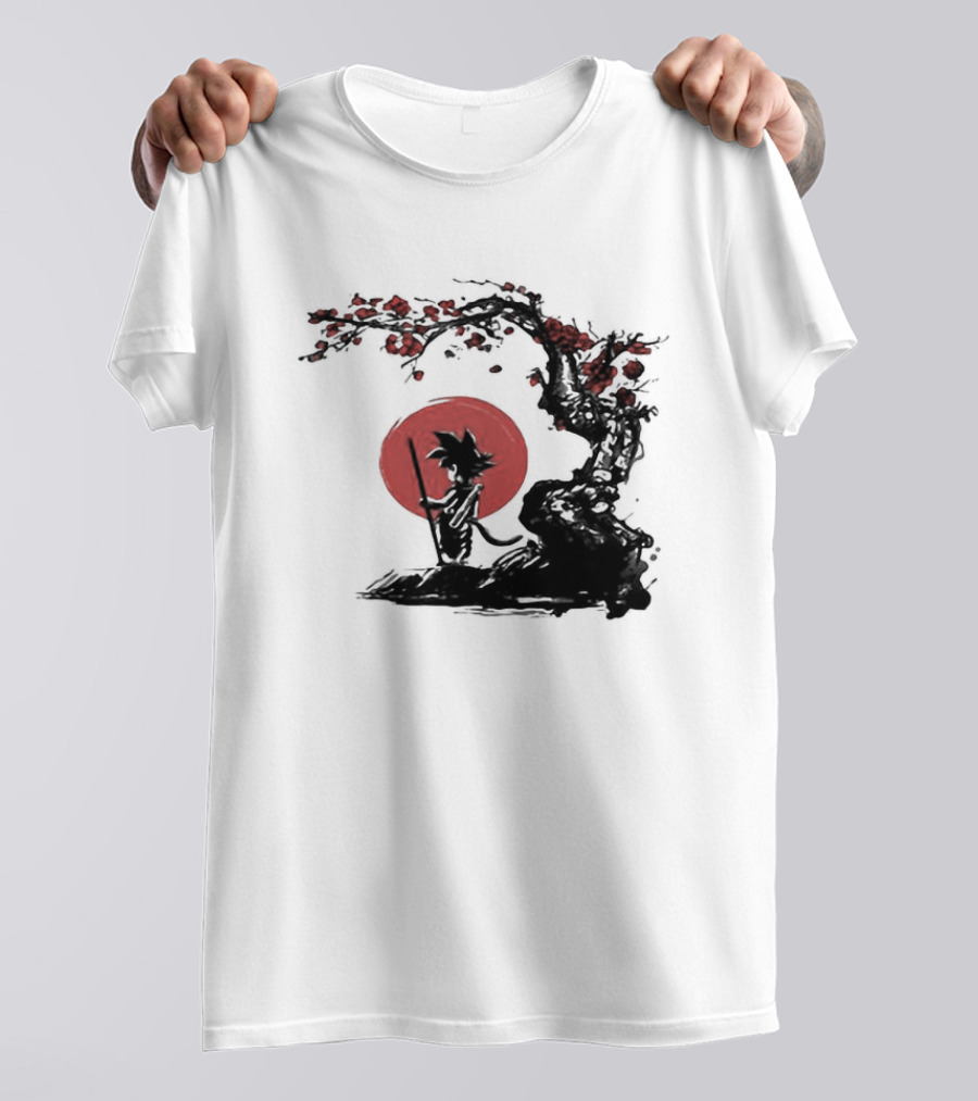 Son Goku Saiyan Solitude Beneath Cherry Blossom And Sun T-Shirt