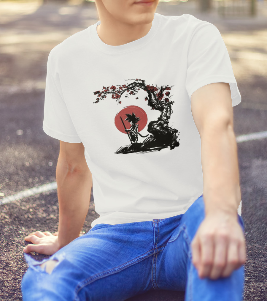 Son Goku Saiyan Solitude Beneath Cherry Blossom And Sun T-Shirt