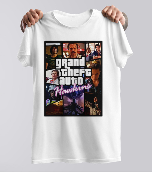 Stranger Things 3 Grand Theft Auto Hawkins Vintage Style Collage T-Shirt