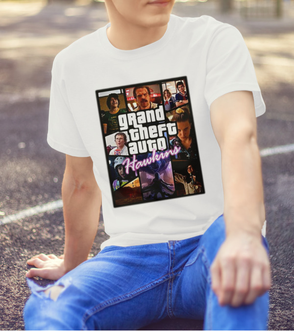 Stranger Things 3 Grand Theft Auto Hawkins Vintage Style Collage T-Shirt
