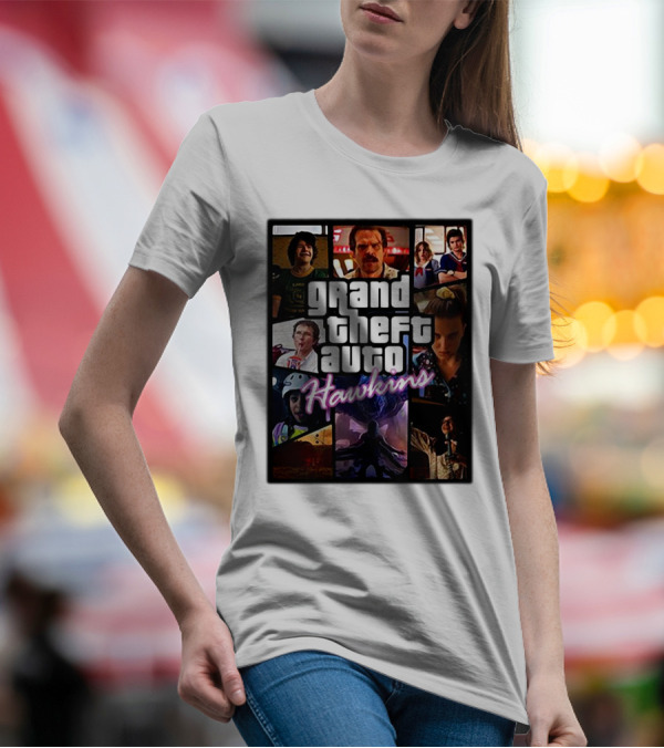 Stranger Things 3 Grand Theft Auto Hawkins Vintage Style Collage T-Shirt
