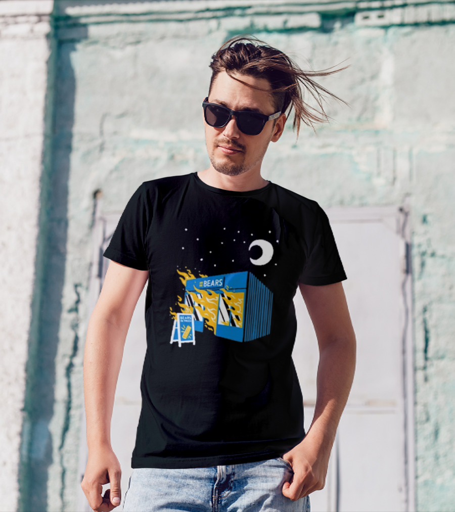 Bears Bakery On Fire Charcoal Night Scene T-Shirt