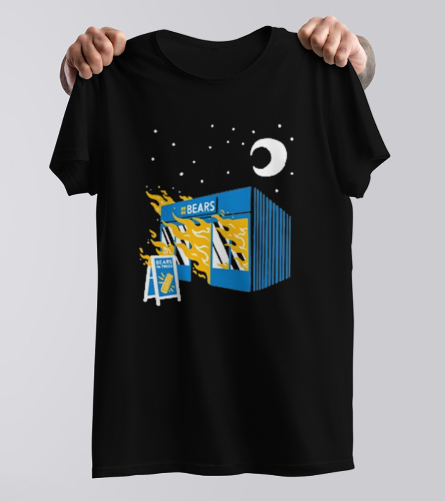 Bears Bakery On Fire Charcoal Night Scene T-Shirt