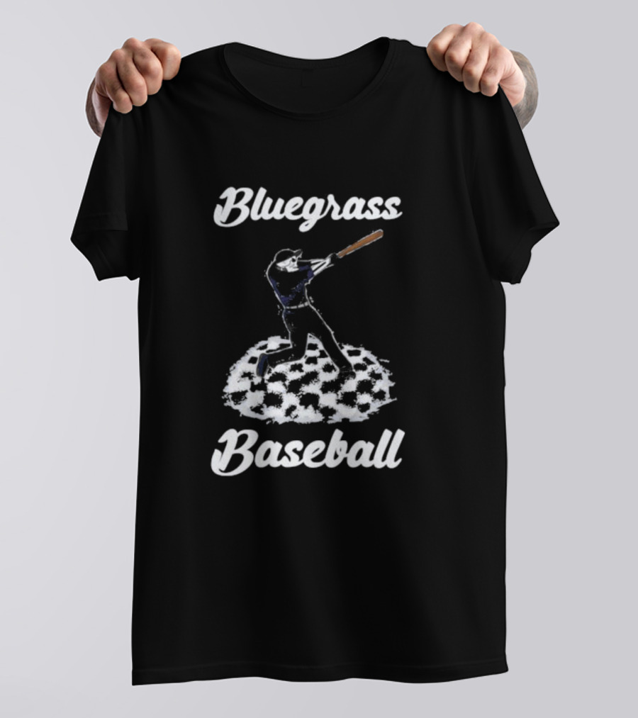 Bluegrass Baseball Skeleton Player Batting On Checkered Field T-Shirt