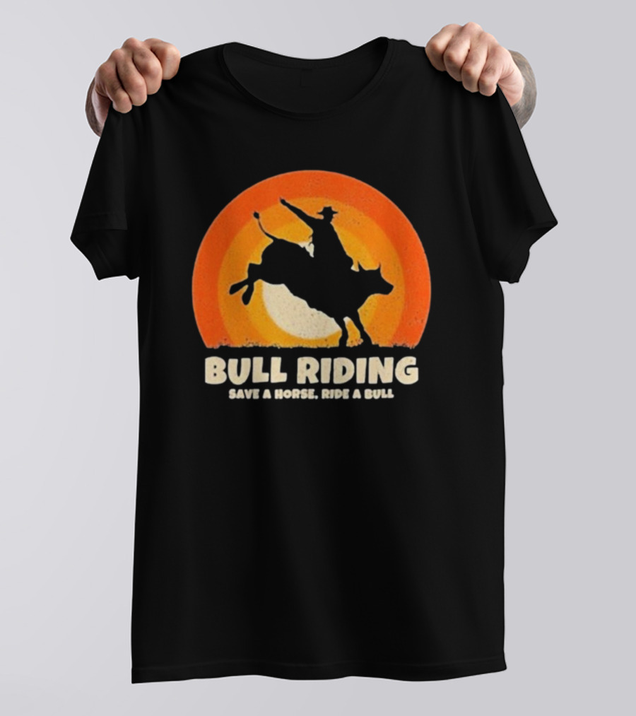 Bull Riding Save A Horse Ride A Bull Sunset Silhouette Cowboy Vintage T-Shirt