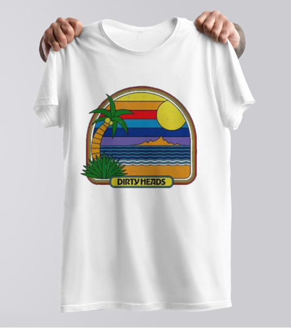 Dirty Heads Retro Beach Sunset Palms Ocean Scene T-Shirt