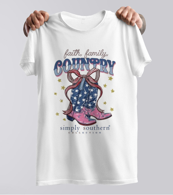 Faith Family Country Cowboy Boots Stars Simply Southern Collection T-Shirt