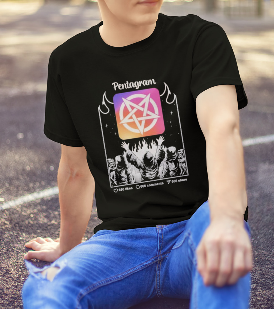 Pentagram Vol 2 666 Likes 666 Comments 666 Share Hoodie Circle Icon Ritual T-Shirt